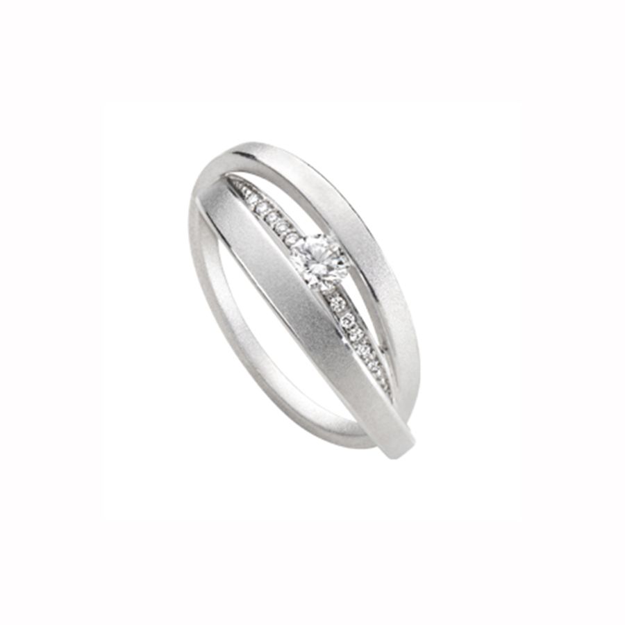 Een 18 krt witgouden ring Schmuckwerk model Saturn met diamant briljant geslepen totaal 0.31 crt TW VS.